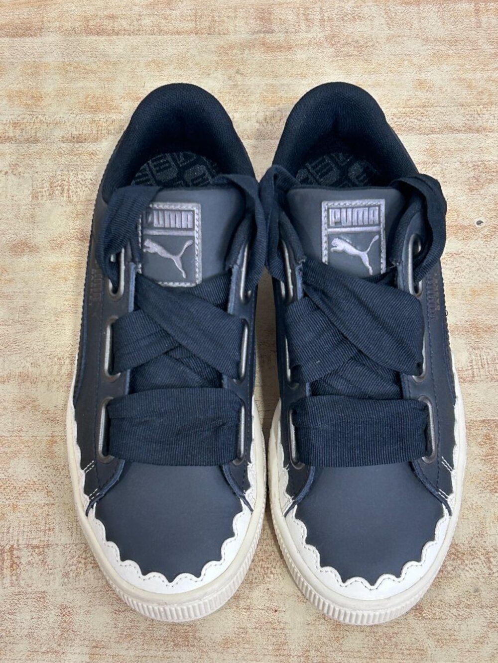 Puma Basket Heart Scallop Black Ribbon Sneakers Women